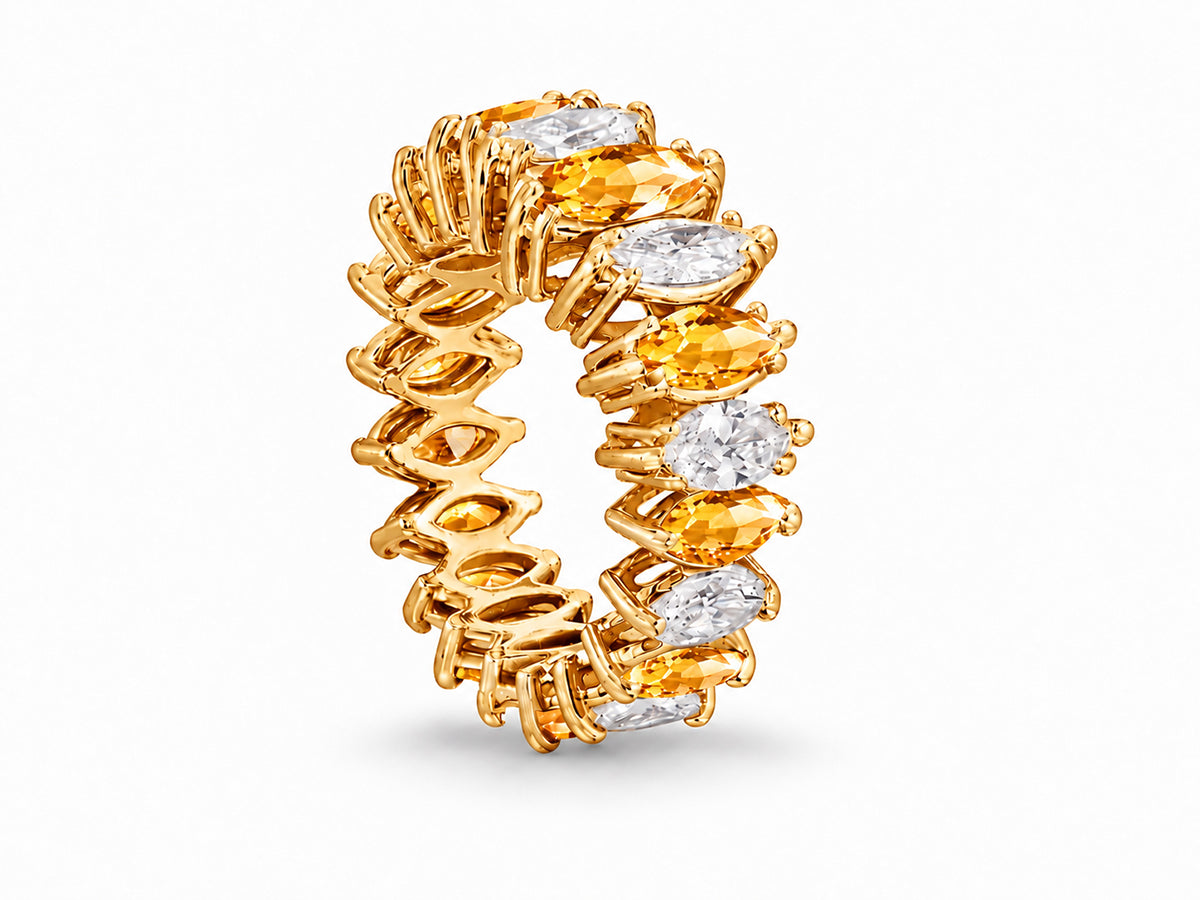Custom made stackable diamond and yellow sapphire anniversary eternity rings 2026 13