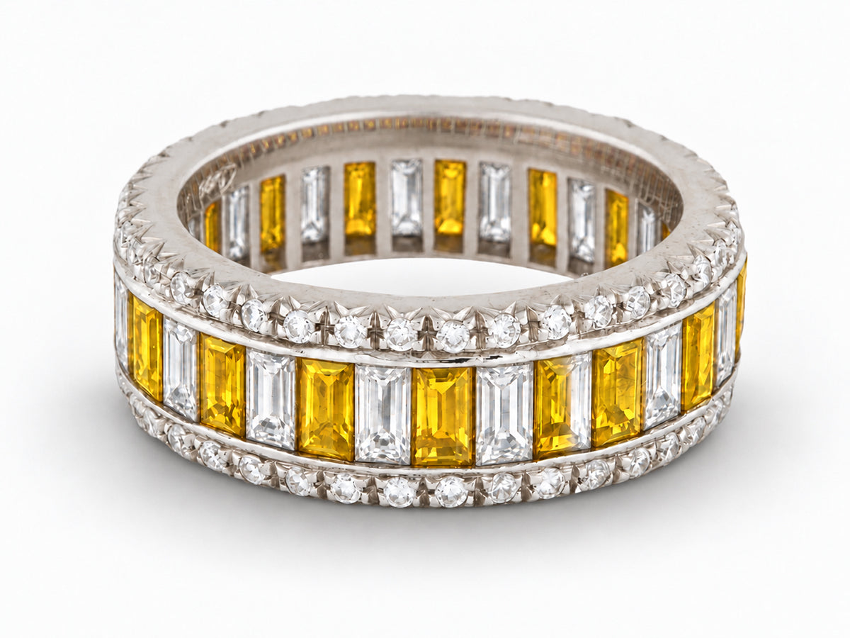 Custom made stackable diamond and yellow sapphire anniversary eternity rings 2026 14