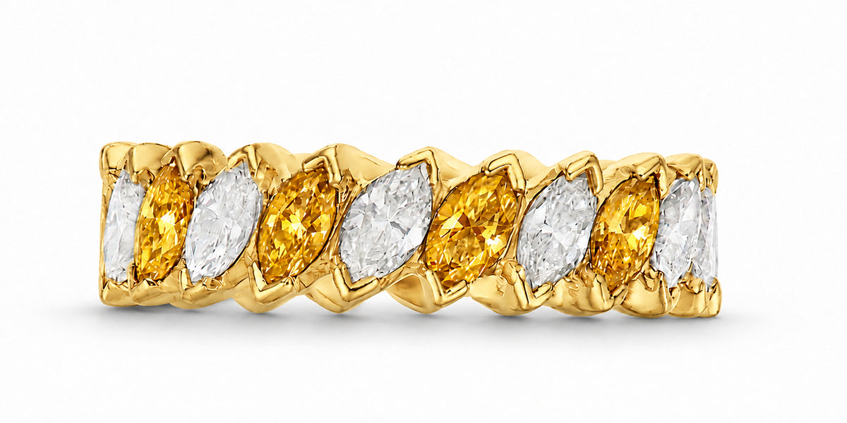 Custom made stackable diamond and yellow sapphire anniversary eternity rings 2026 15