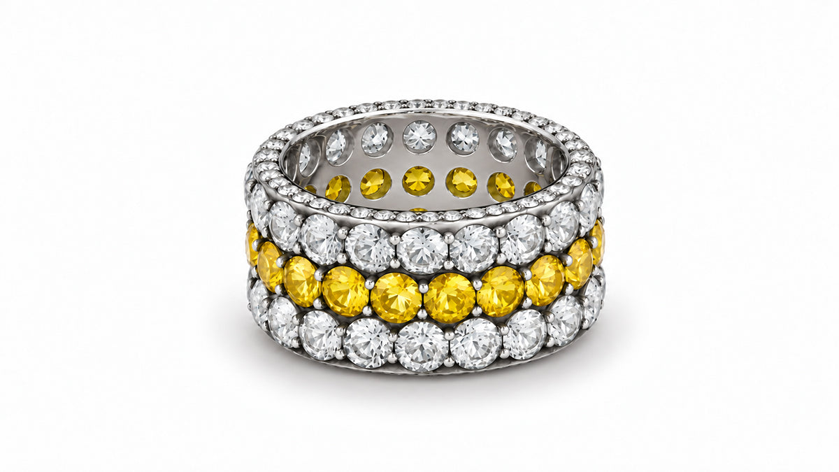 Custom made stackable diamond and yellow sapphire anniversary eternity rings 2026 17