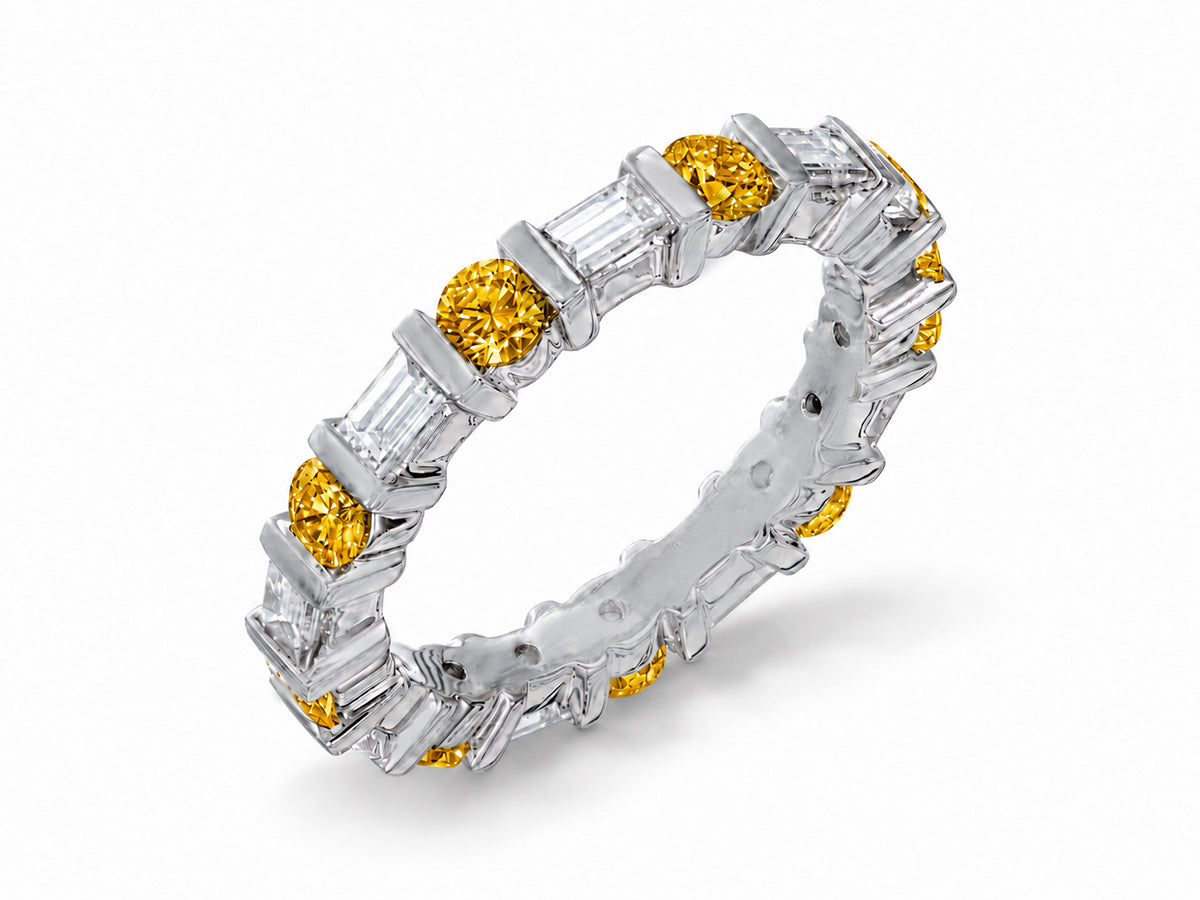 Custom made stackable diamond and yellow sapphire anniversary eternity rings 2026 22