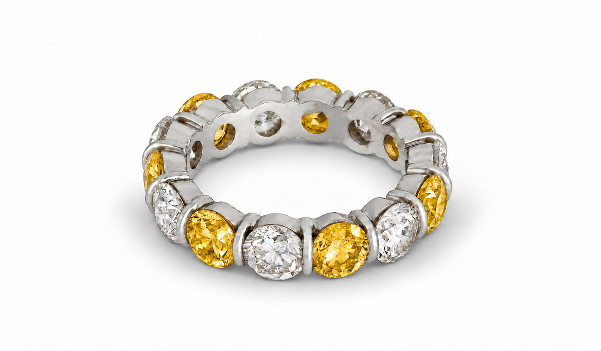 Custom made stackable diamond and yellow sapphire anniversary eternity rings 2026 37