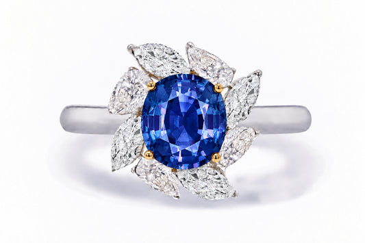 Custom made unique handcrafted non tradional diamond and blue sapphire engagement rings 2026 1