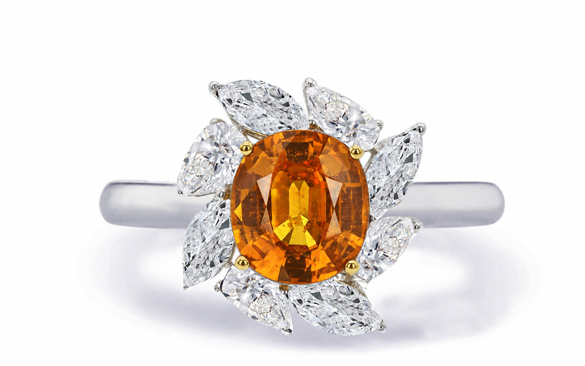 custom made unique handcrafted non tradional diamond and orange sapphire engagement rings 2026 1