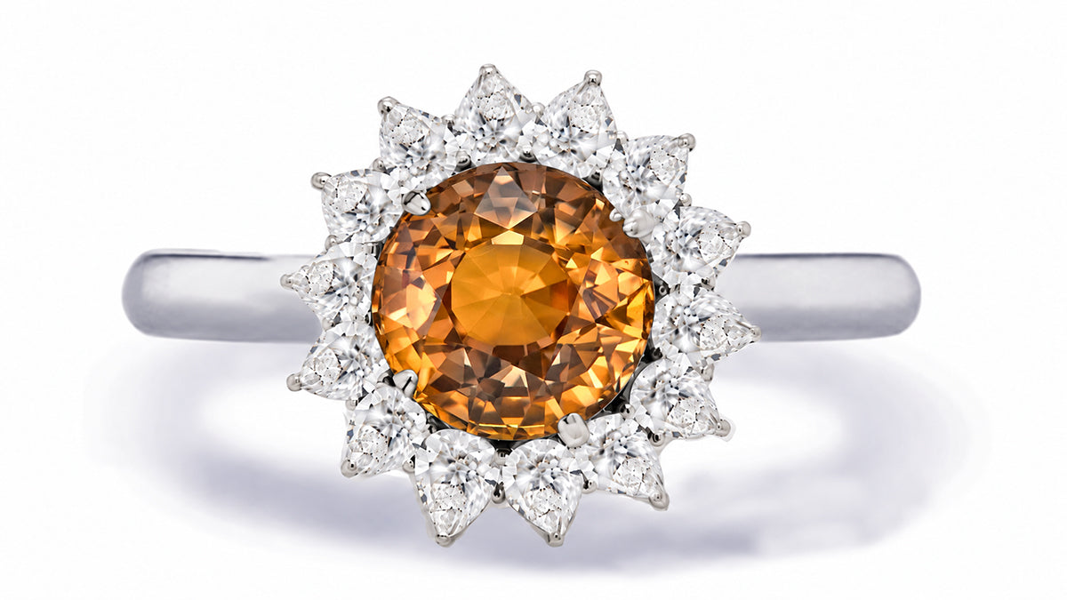 Custom made unique handcrafted non tradional diamond and orange sapphire engagement rings 2026 3