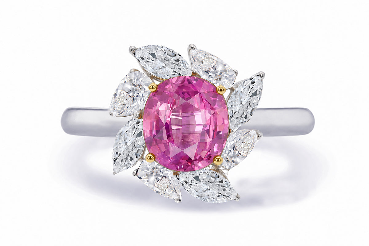 Custom made unique handcrafted non tradional diamond and pink sapphire engagement rings 2026 1