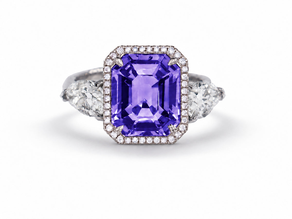 Custom made unique handcrafted non tradional diamond and purple sapphire engagement rings 2026 2