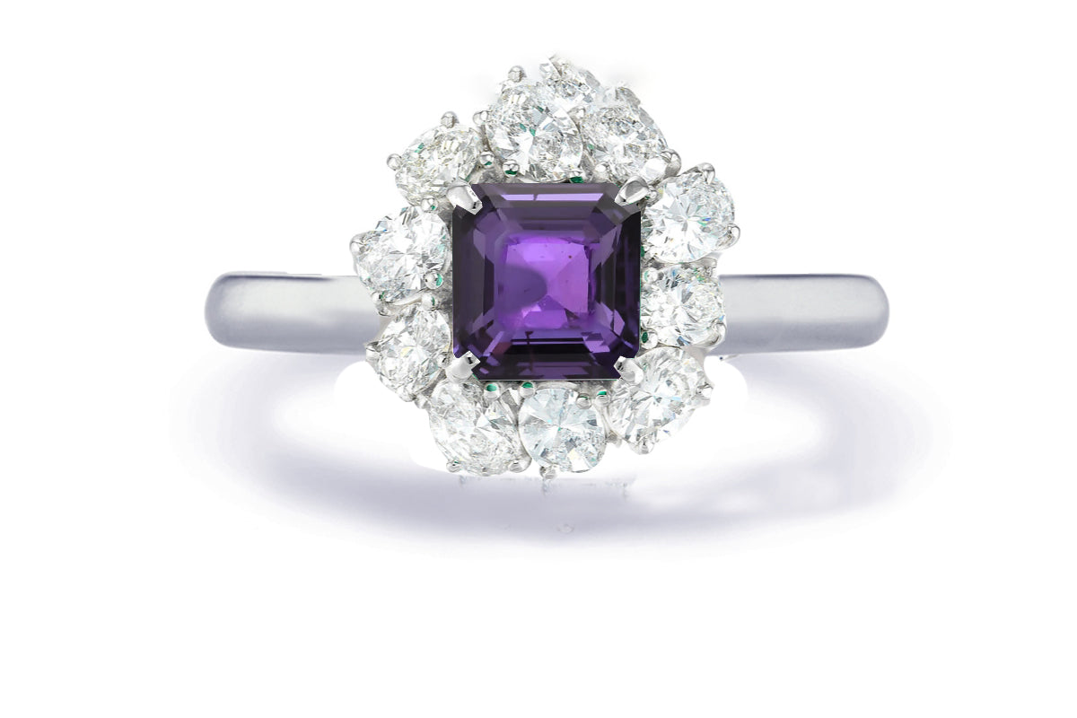 Custom made unique non traditional dream purple sapphire and diamond engagement rings 18