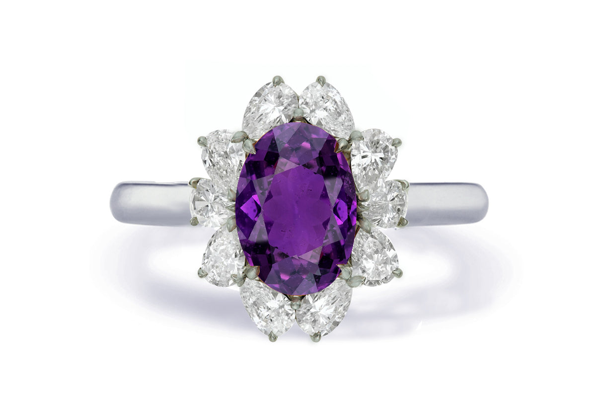 Custom made unique non traditional dream purple sapphire and diamond engagement rings 1