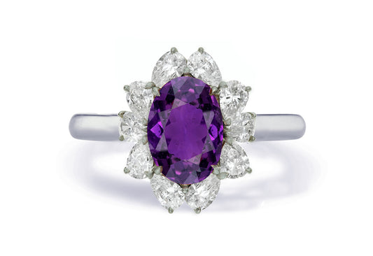Custom made unique non traditional dream purple sapphire and diamond engagement rings 1