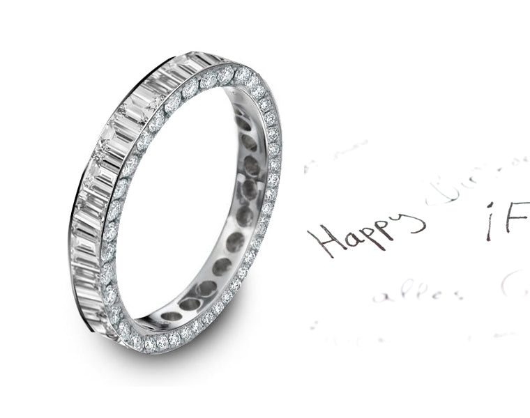 stackable eternity ring with baguette cut diamonds and side engraving