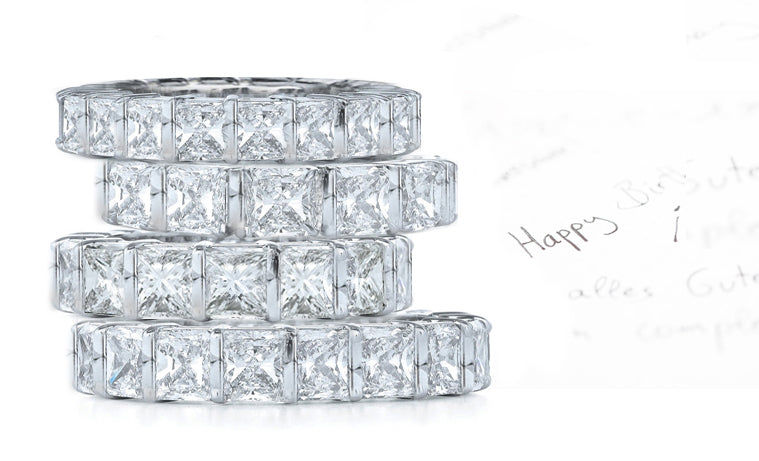 stackable eternity ring prong set with square/princess cut diamonds