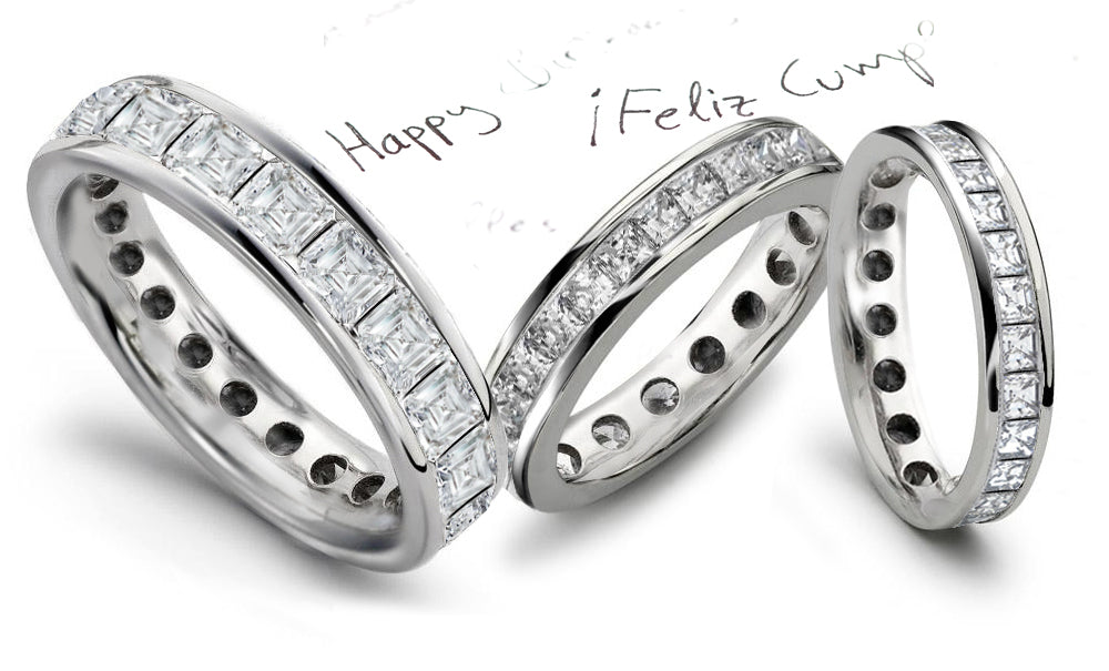 stackable eternity ring channel set with asscher cut diamonds