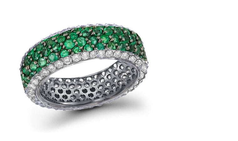 eternity ring customized with alternating pave set emeralds and diamonds