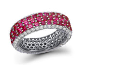 eternity ring with alternating pave set round rubies and diamonds