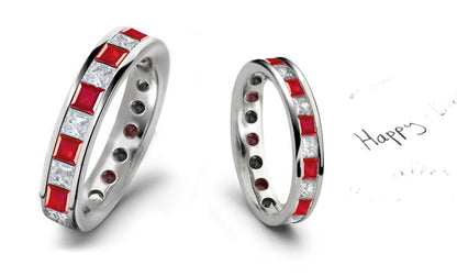 eternity ring channel set with square rubies and diamonds