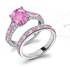 bridal set handcrafted with round pink sapphires and diamonds