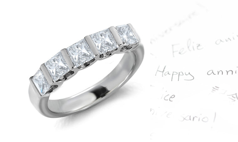 anniversary band bar set with five princess cut diamonds