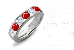 Anniversary ring with 6 alternating round rubies and diamonds