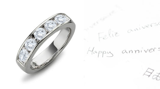 anniversary ring channel set with five round diamonds