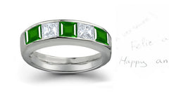 anniversary band channel set with square emeralds and diamonds