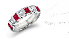 anniversary ring bar set with emerald cut rubies and diamonds