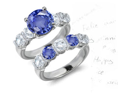 bridal set handcrafted with alternating round blue sapphires and diamonds