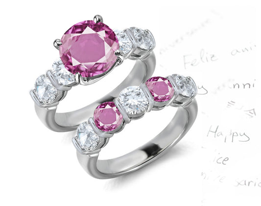 bridal set handcrafted with alternating round pink sapphires and diamonds