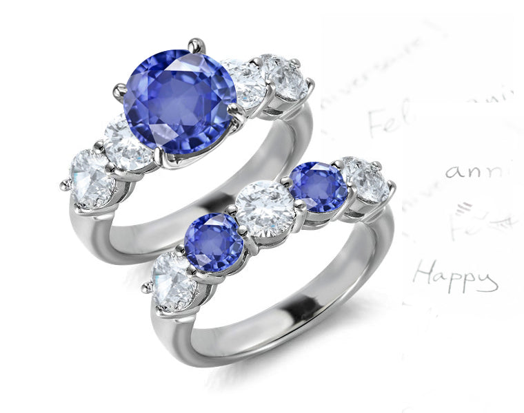 bridal set with alternating round blue sapphires and diamonds