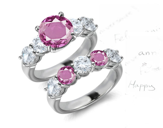 bridal set with alternating round pink sapphires and diamonds