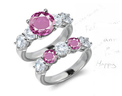 bridal set with alternating round pink sapphires and diamonds