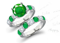 bridal set with alternating round emeralds and diamonds