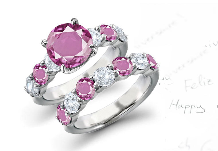 bridal set with round pink sapphires and diamonds