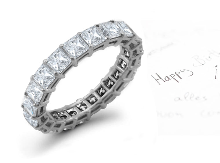 stackable eternity ring prong set with square/princess cut diamonds