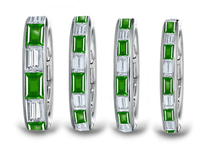 eternity band channel set with baguette emeralds and diamonds