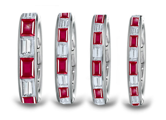 eternity band channel set with baguette rubies and diamonds