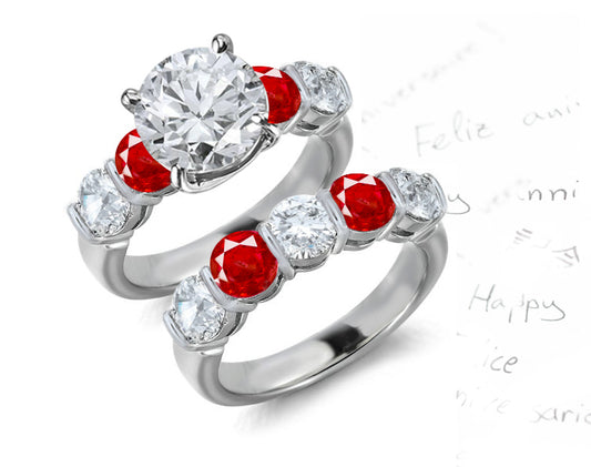 bridal set with alternating round rubies and diamonds