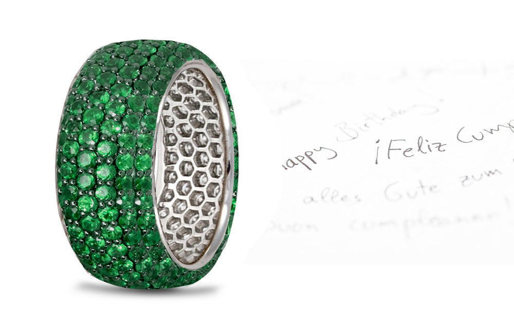 stackable eternity band with pave set emeralds