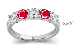 anniversary ring handcrafted with alternating round pink rubies and diamonds