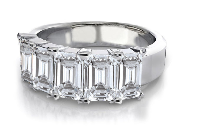 anniversary band prong set with five emerald cut diamonds