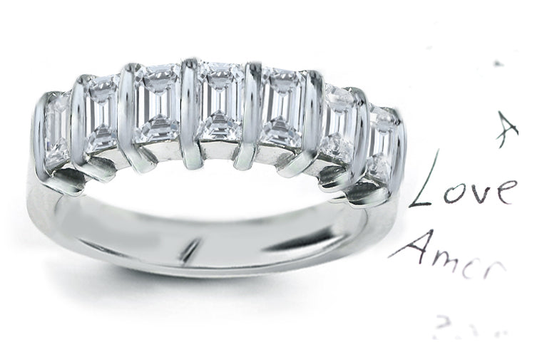 anniversary band bar set with seven emerald cut diamonds