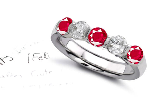 anniversary ring bar set alternating five round rubies and diamonds