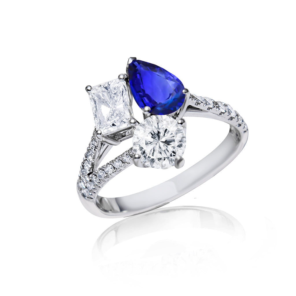 Custom made unique handcrafted non tradional diamond and blue sapphire engagement rings 2026 8