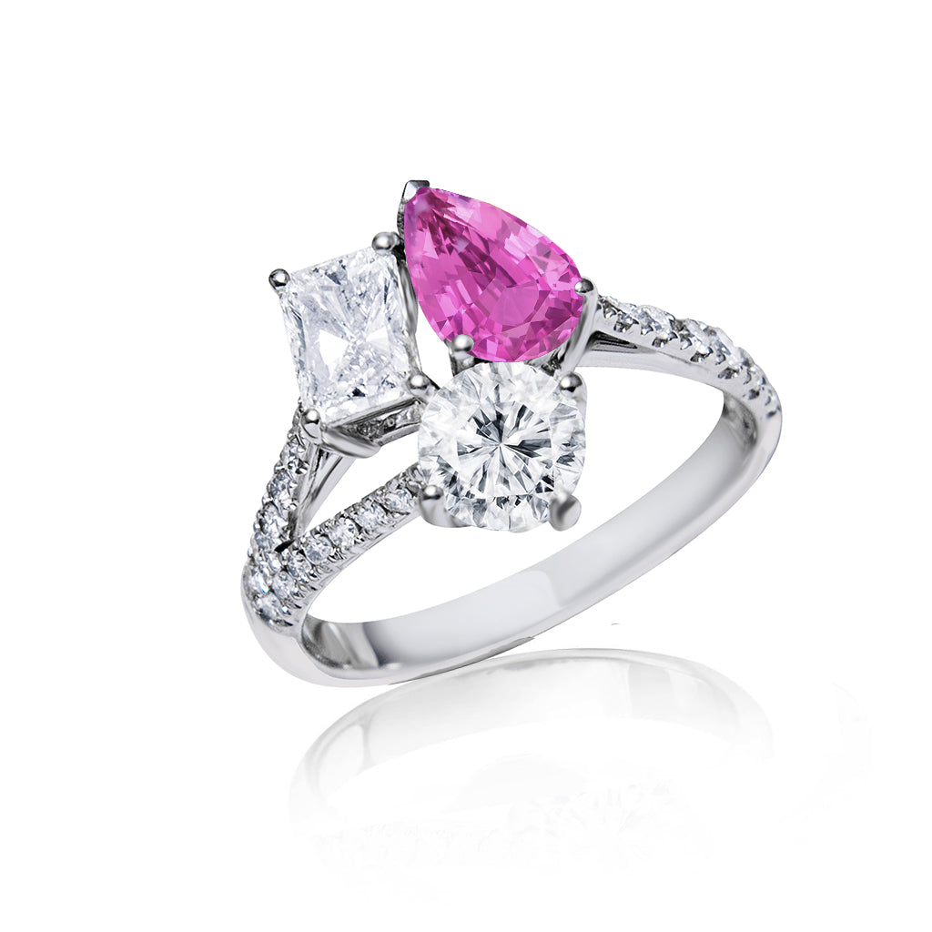 Custom made unique handcrafted non tradional diamond and pink sapphire engagement rings 2026 8