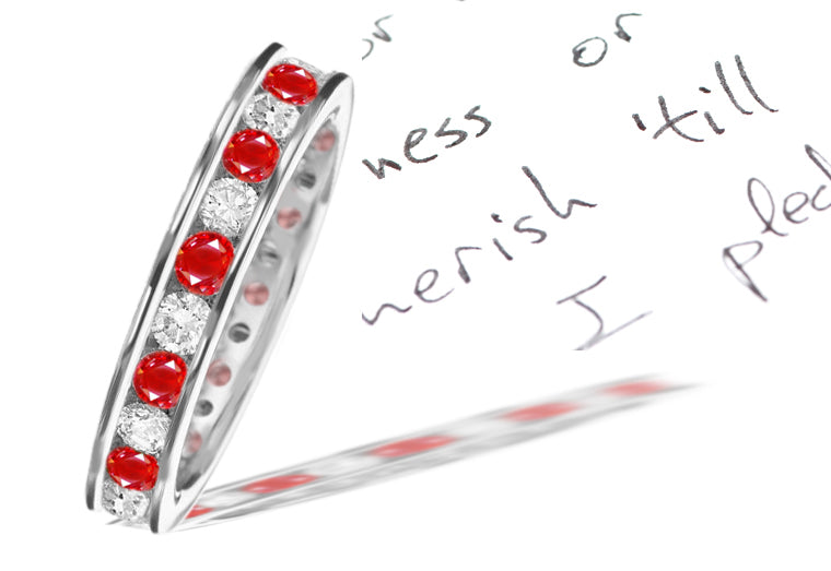 eternity ring channel set with round rubies and diamonds