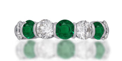 55 custom made unique stackable alternating round emerald and diamond bar set eternity ring