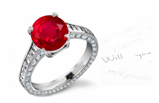 engagement ring handcrafted with round ruby center side diamond accents band