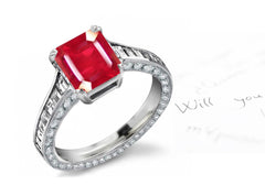 engagement ring handcrafted with emerald cut ruby center side diamond accents band