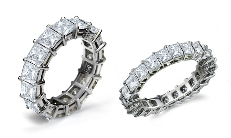 stackable eternity ring prong set with square/princess cut diamonds