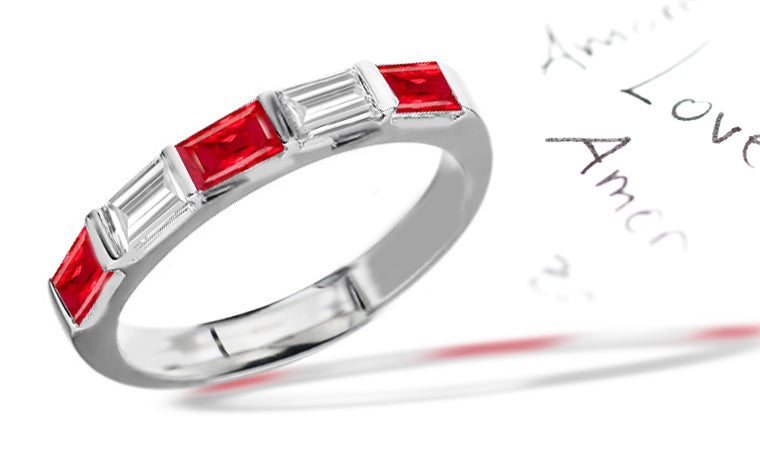 anniversary ring with baguette rubies and diamonds